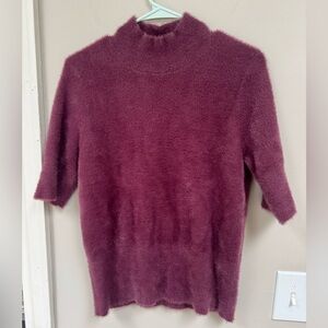 Bailey 44 Maroon Fuzzy Mock Neck Short Sleeve Sweater – Large
